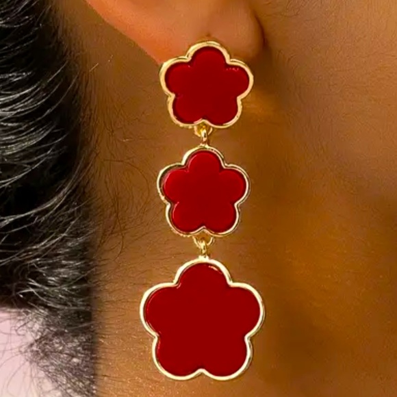 Jewelry - RED FLOWER DESIGN LONG DANGLE EARRINGS RETRO BOHEMIAN STYLE JEWELRY NEW